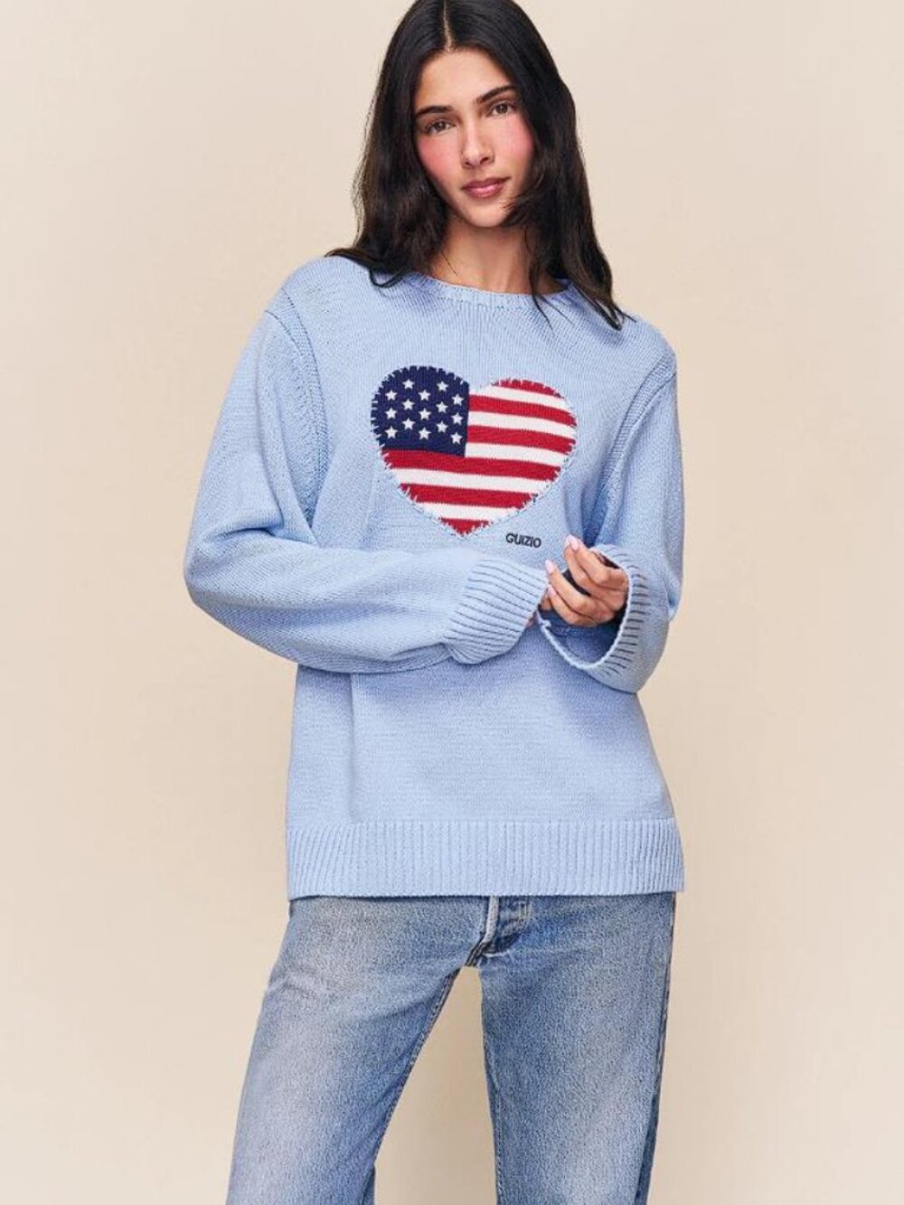 GUIZIO Women's Americana Love Sweater Size S In Powder Blue